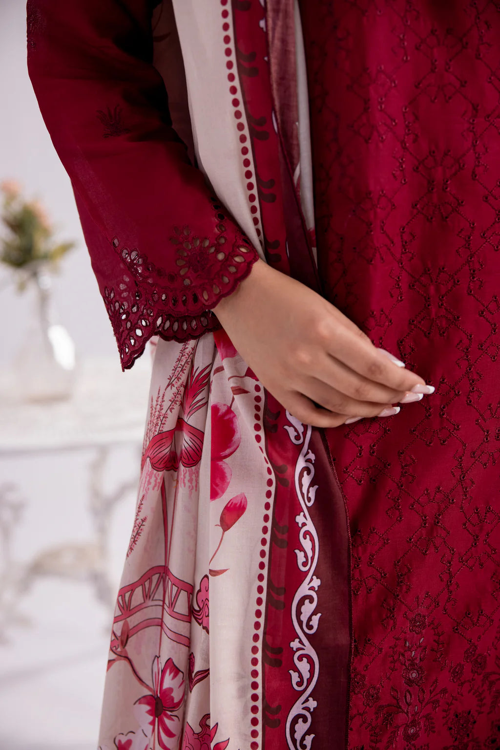 Maroon Embroidered Plazzo Suit Set