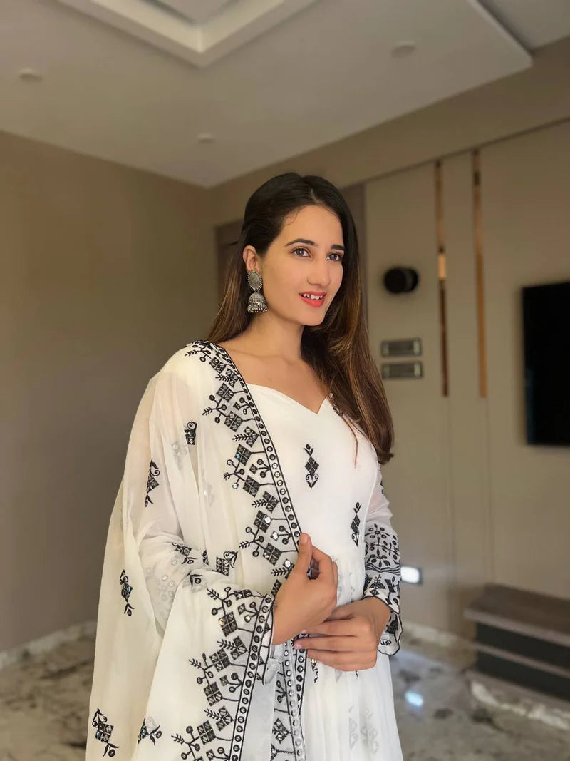 White Colored Real Heavy Embroidery Work Pakistani Suit Set