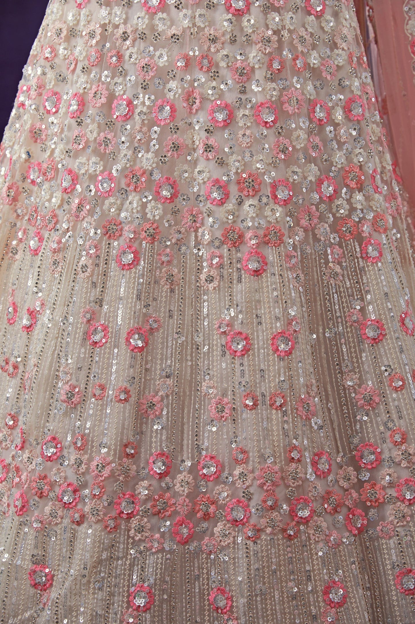 White Net Lehenga Choli - Sequence Embroidery Work, Zarkan Work, Thread Embroidery Work