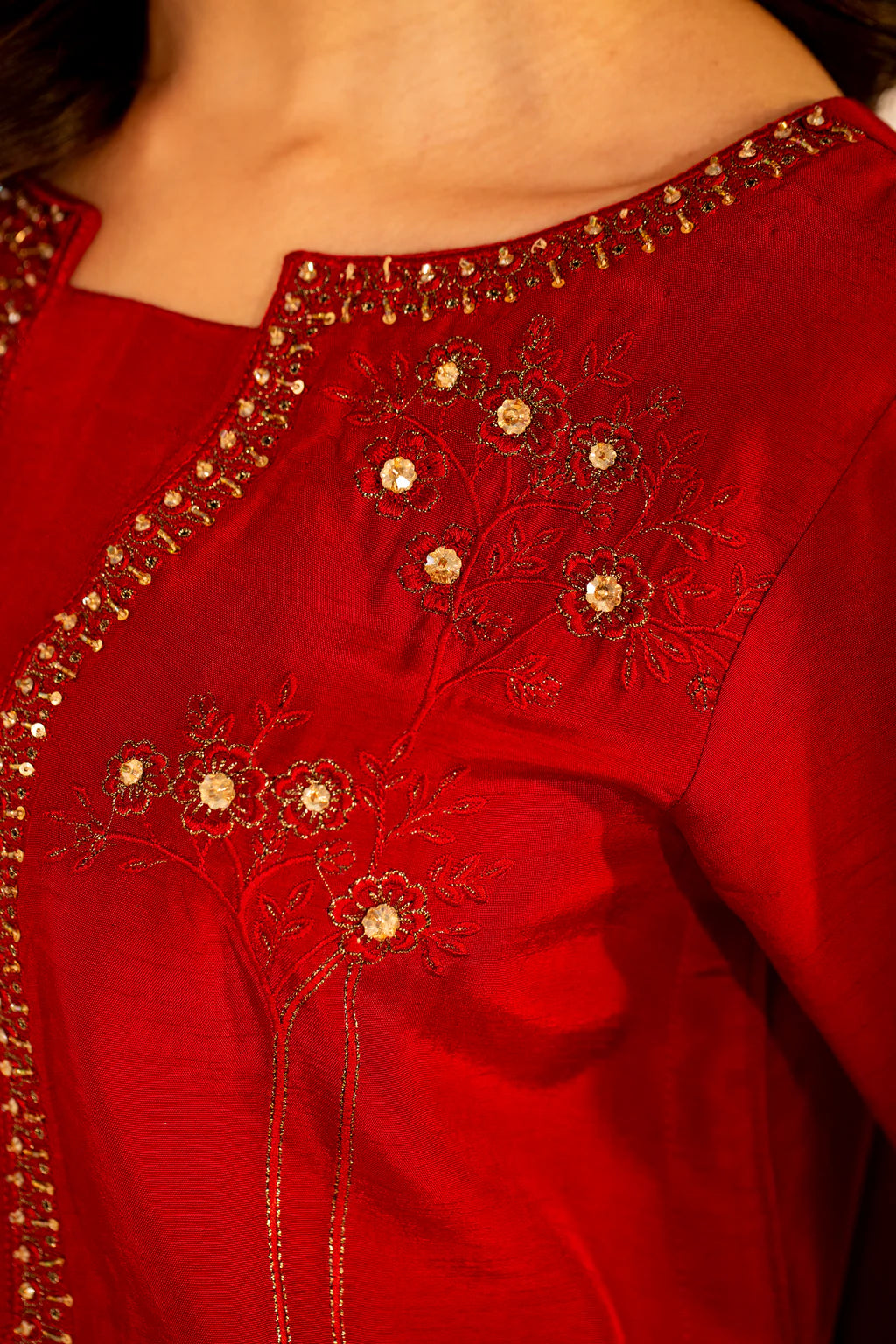 Maroon Organza Silk Embroidered Suit set