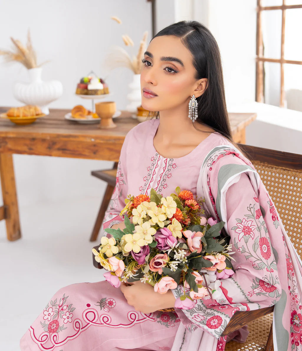 Baby Pink Printed Cambric Cotton suit set