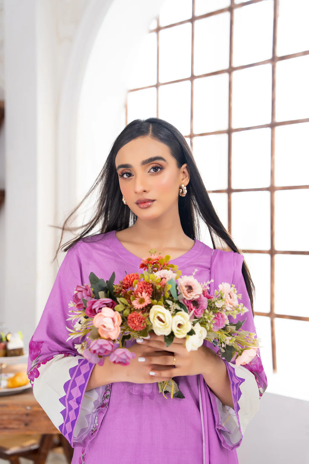 Lilac Printed Cambric Cotton suit set