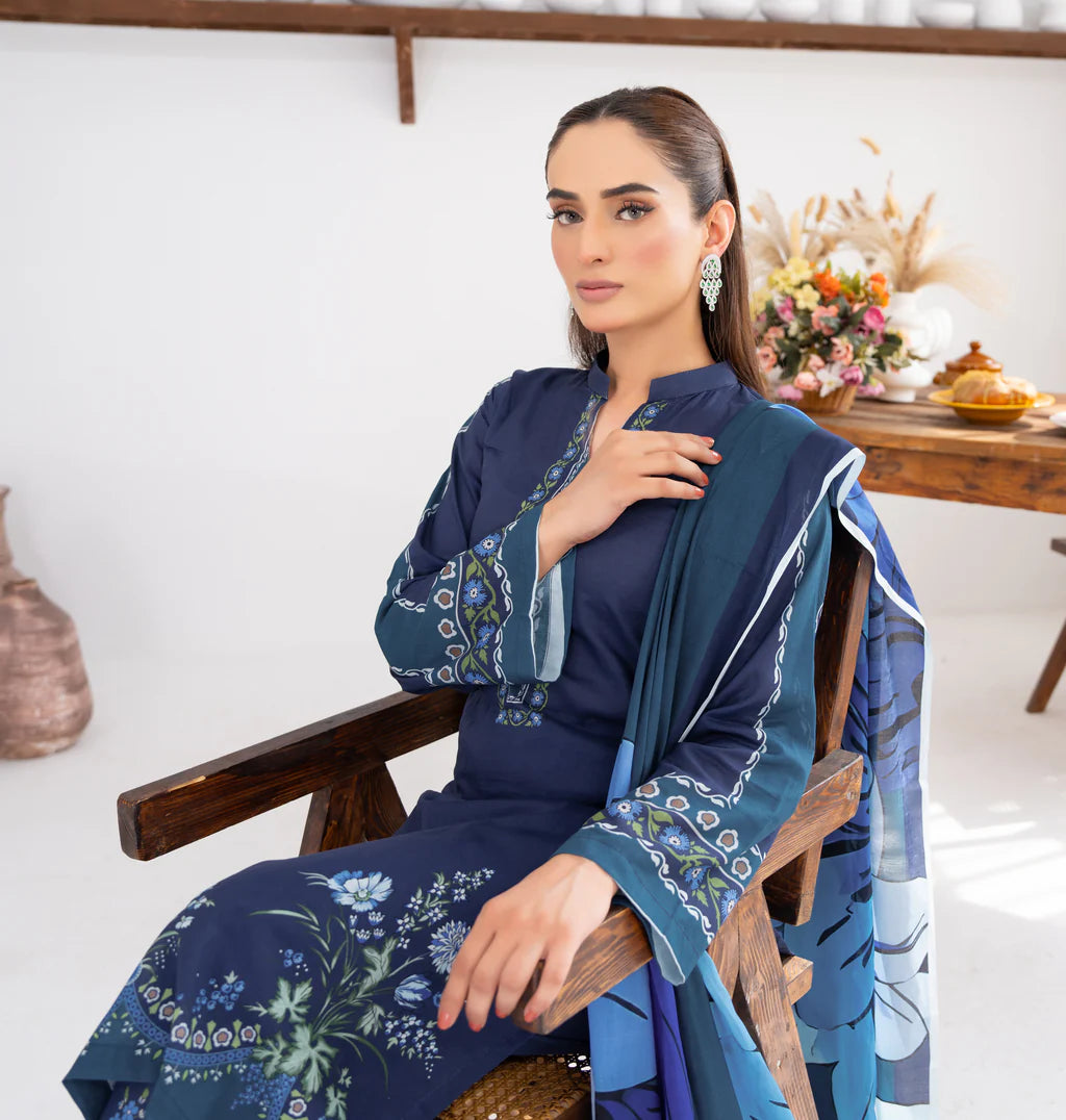 Blue Printed Cambric Cotton suit set