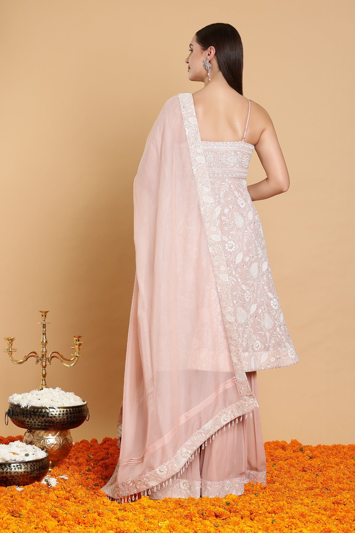 Pink Embroidered Sharara Suit Set