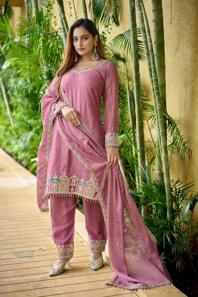 Pale Wine Suit Set with Dupatta