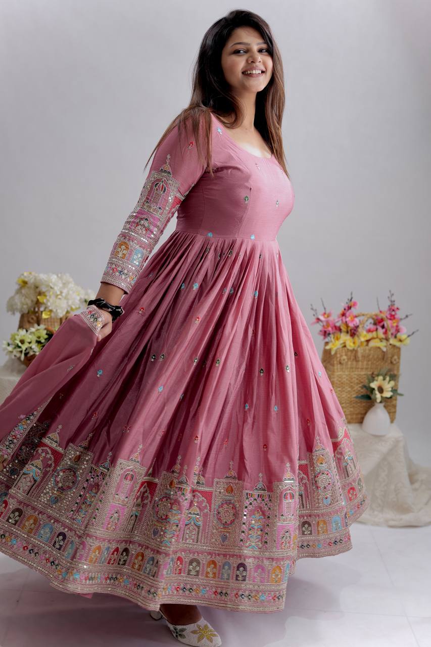 Pink Anarkali Suit Set with Dupatta