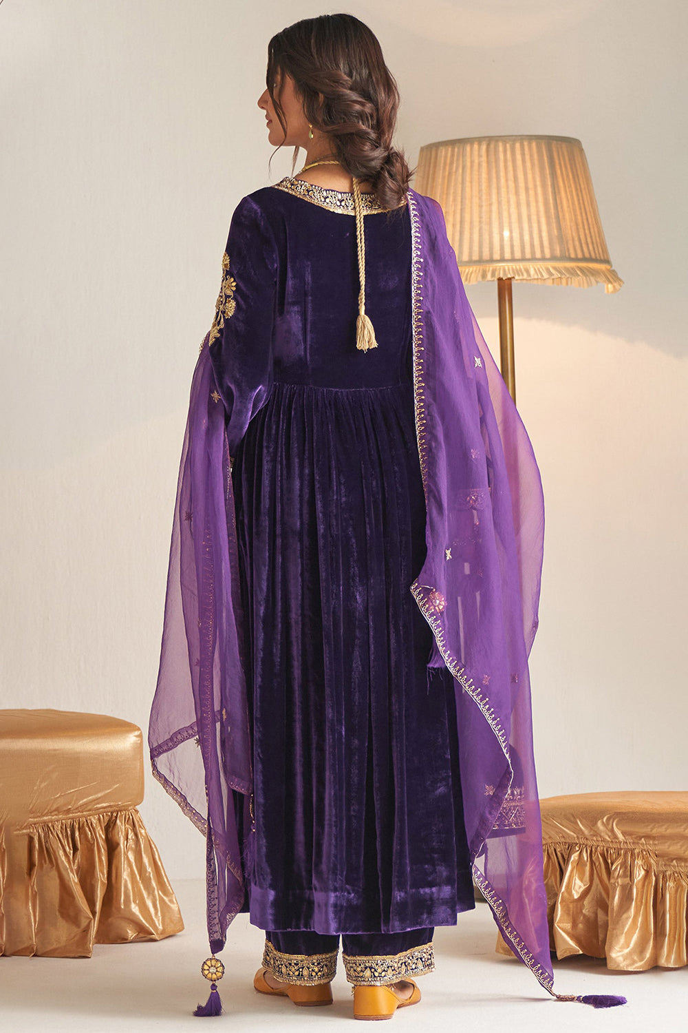 Purple Velvet Palazzo Suit with Gota Patti Work