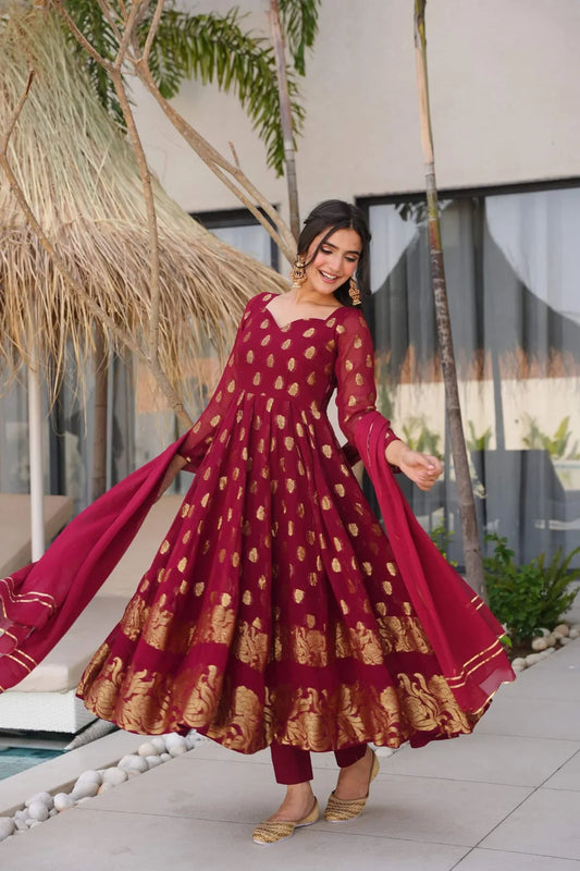 Sunehri Maroon Anarkali Suit Set