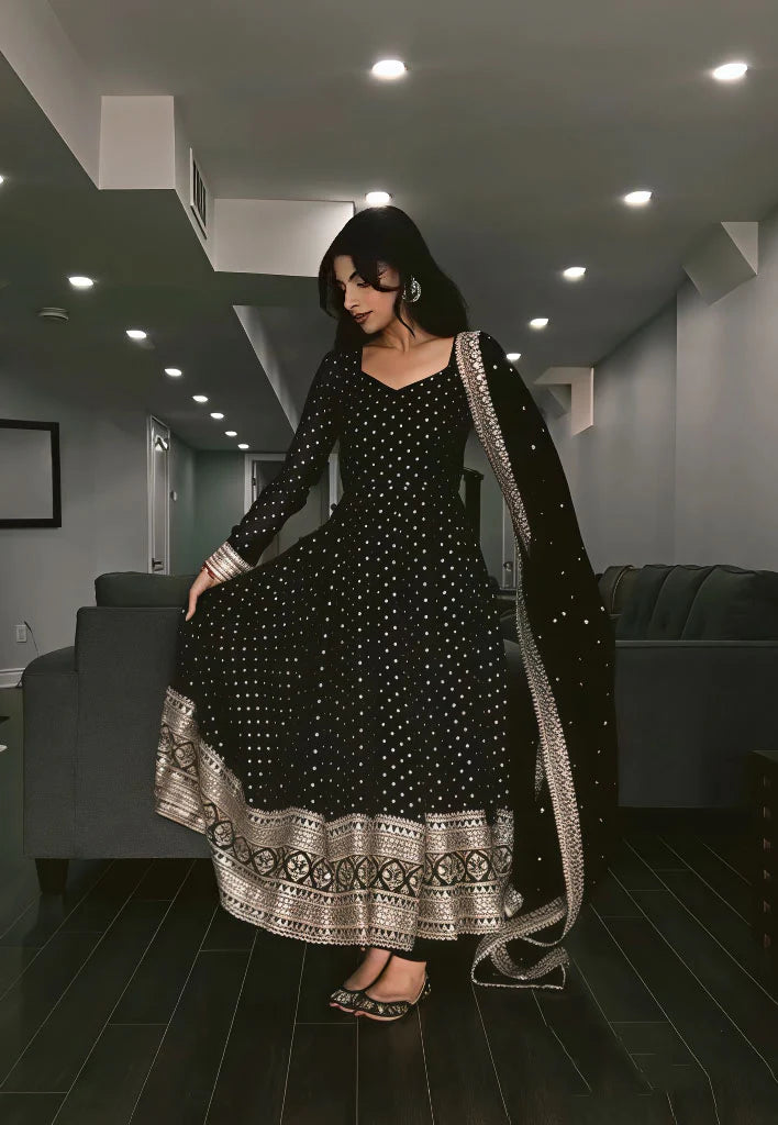 BLACK COLOURED ANARKALI SUIT SET