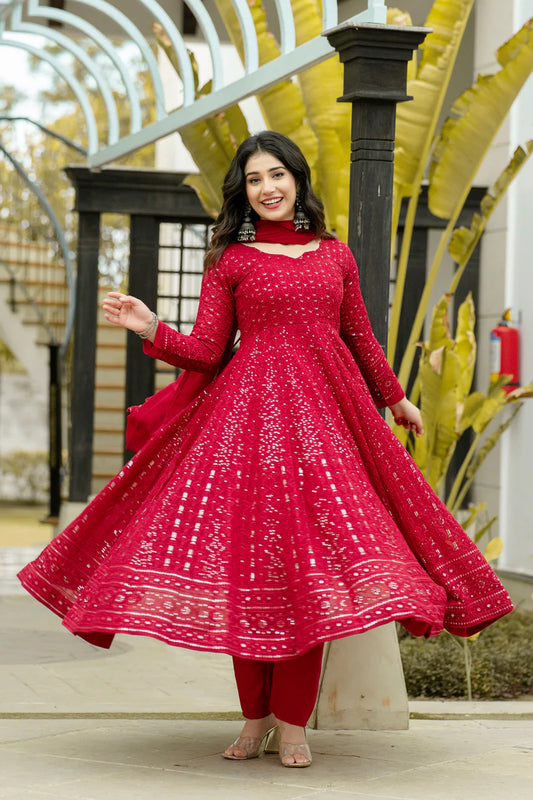 ATMIYA RED ANARKALI SUIT SET
