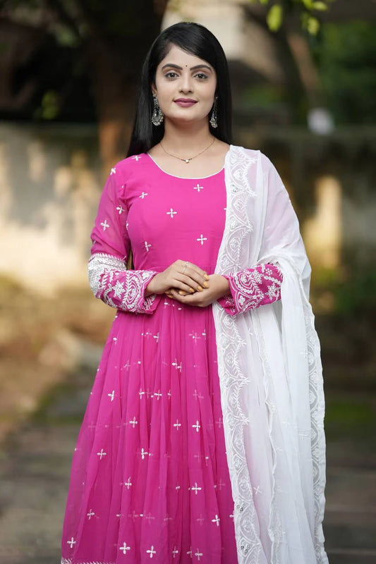 PINK DESIGNER ANARKALI SUIT SET
