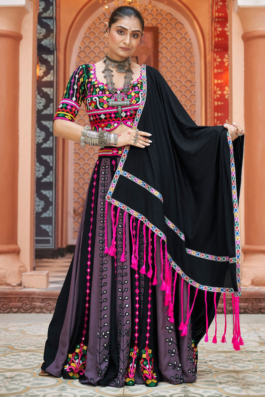 Multicolor Rayon Chaniya Choli - Embroidery Work, Real Mirror Work