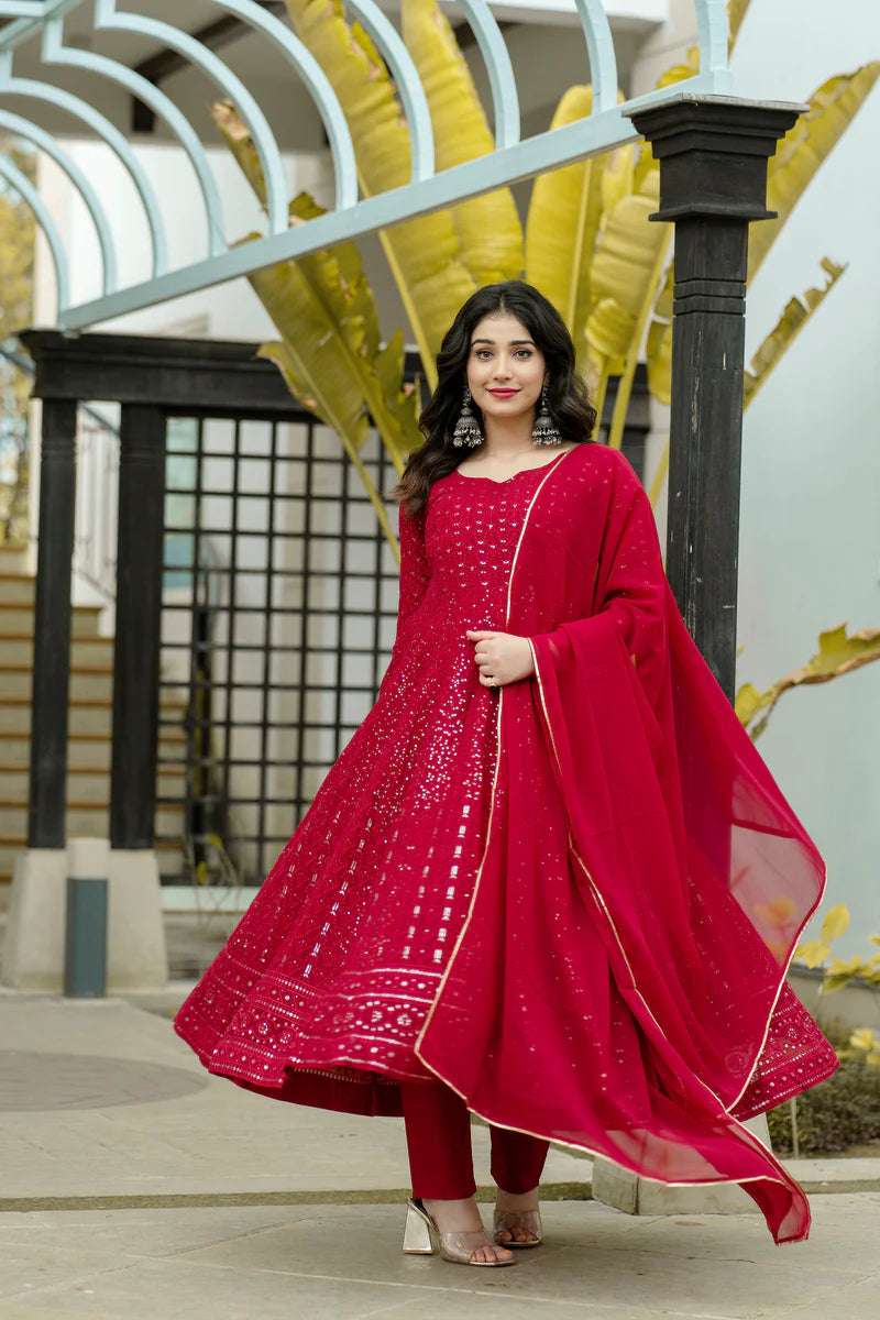 ATMIYA RED ANARKALI SUIT SET