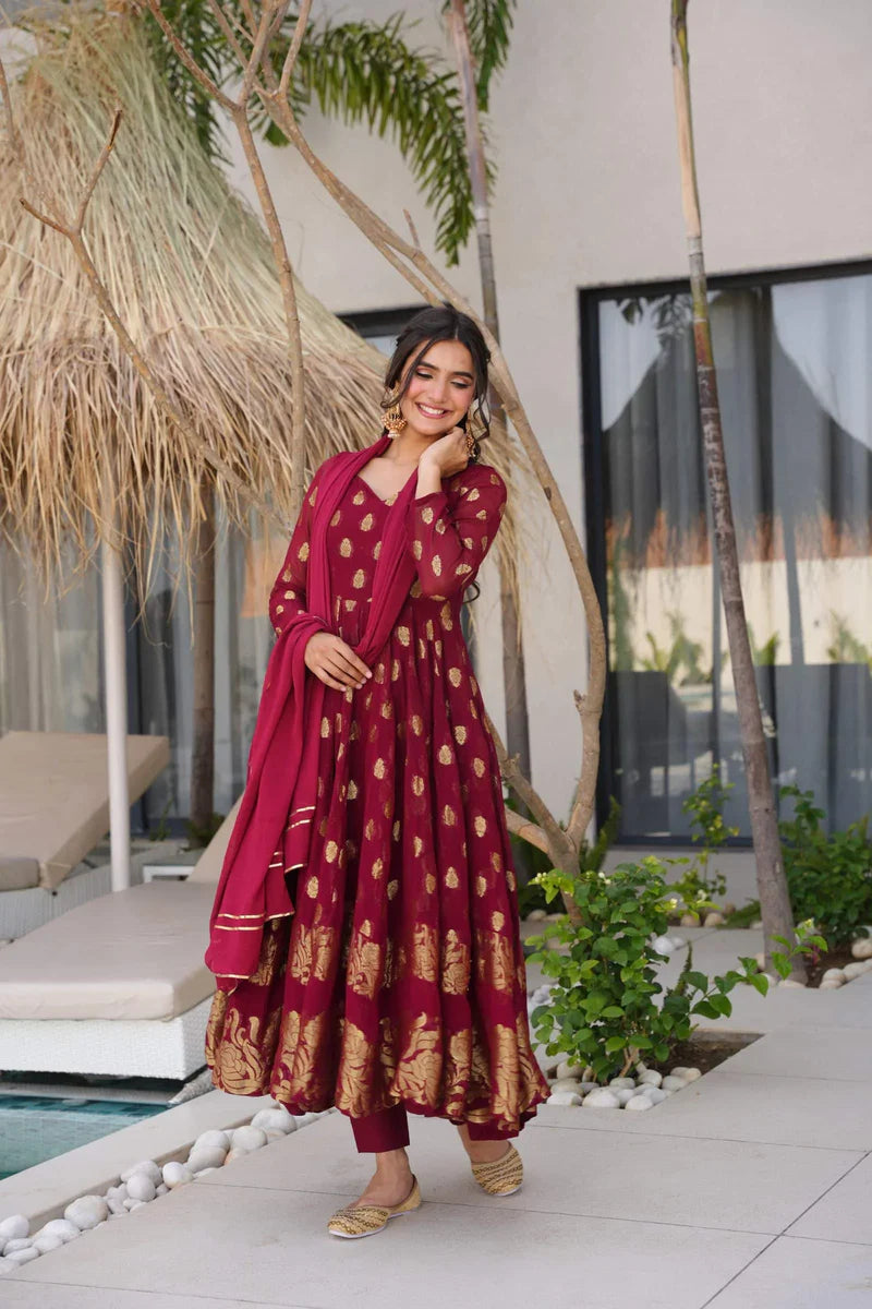 Sunehri Maroon Anarkali Suit Set