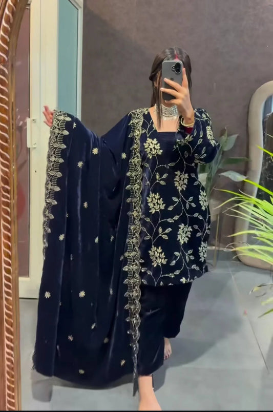 Blue Velvet Premium Fancy Suit Set
