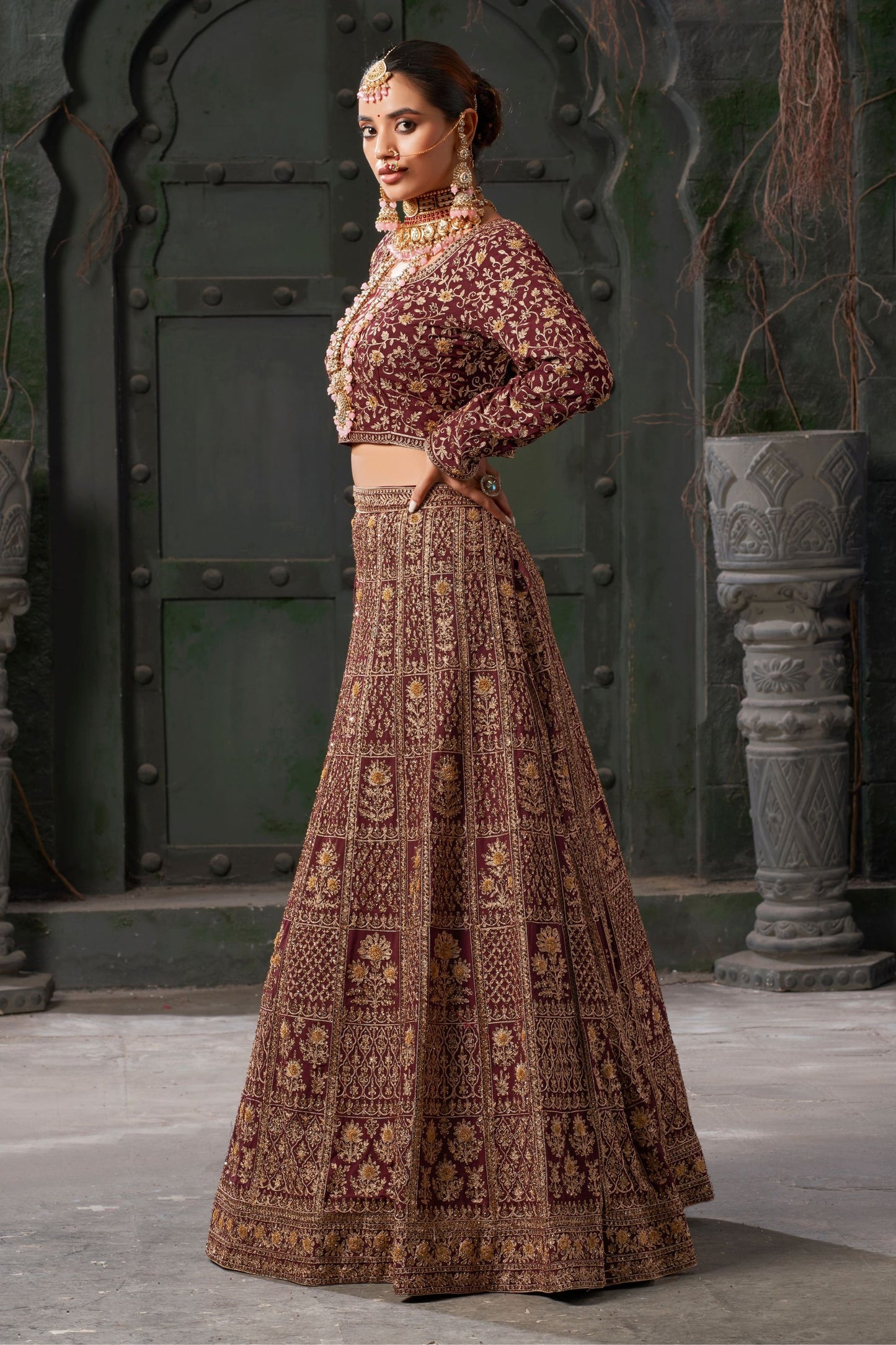 Maroon Georgette Embroidered Lehenga Choli - Embroidery Work, Zarkan Work, Codding Work