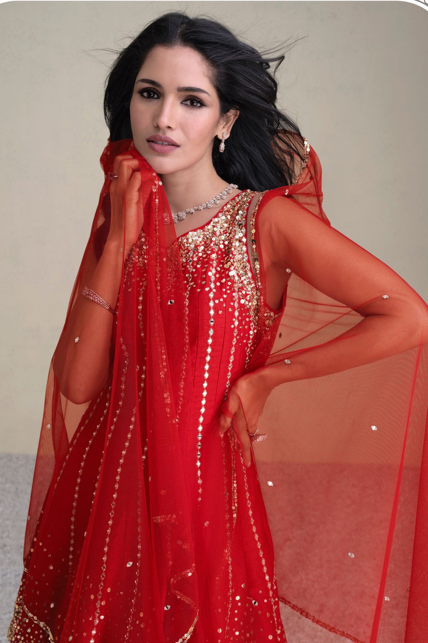 Red Real Silk Dhoti Style salwar Suit