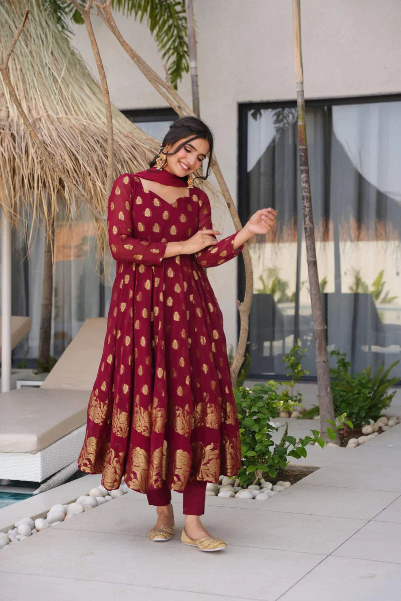 Sunehri Maroon Anarkali Suit Set