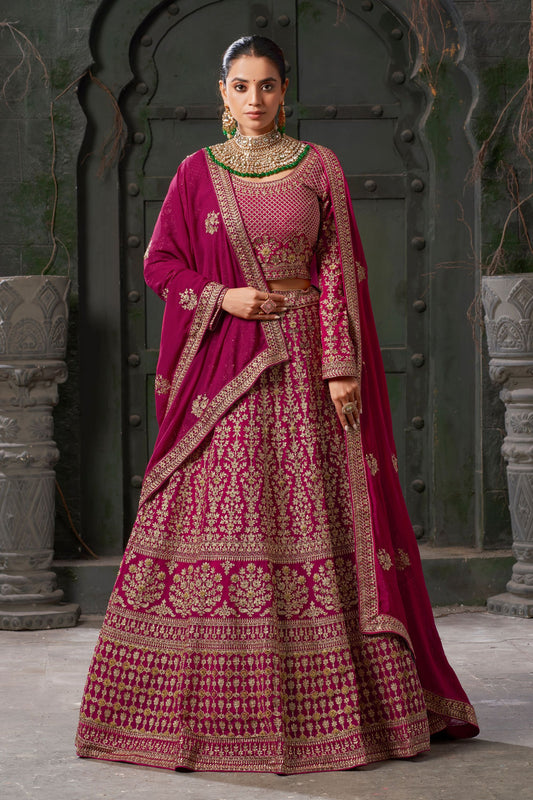 Pink Georgette Lehenga Choli - Embroidery Work, Zarkan Work, Codding Work.
