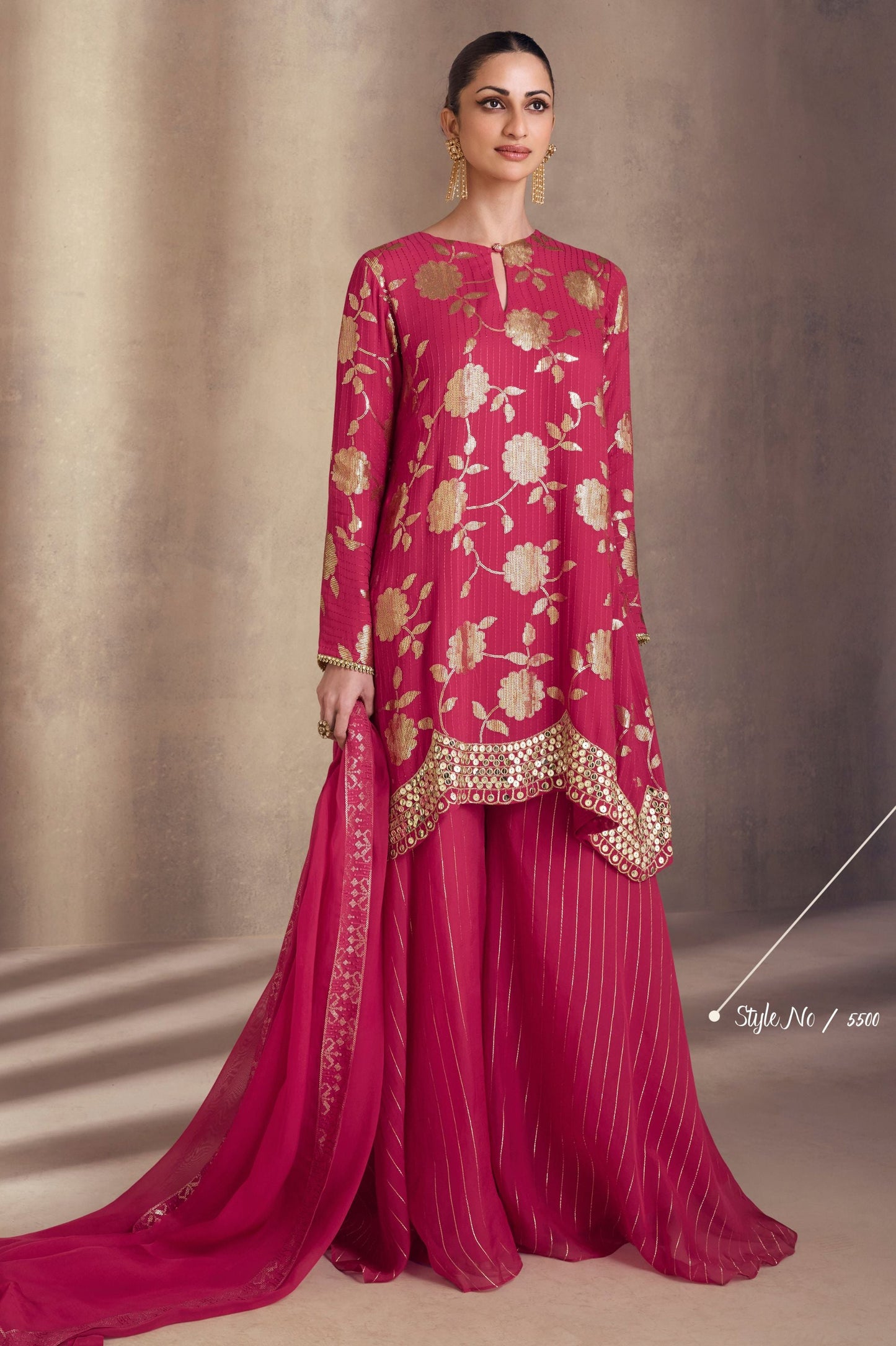 Dark Pink Georgette Plazo With Suit