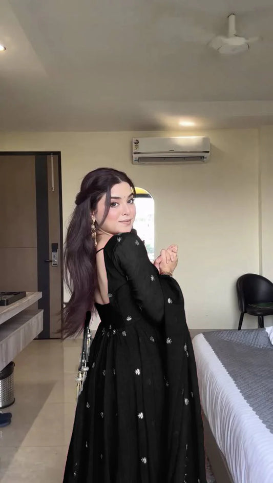 Black Chilli Slit Anarkali Premium Suit Set