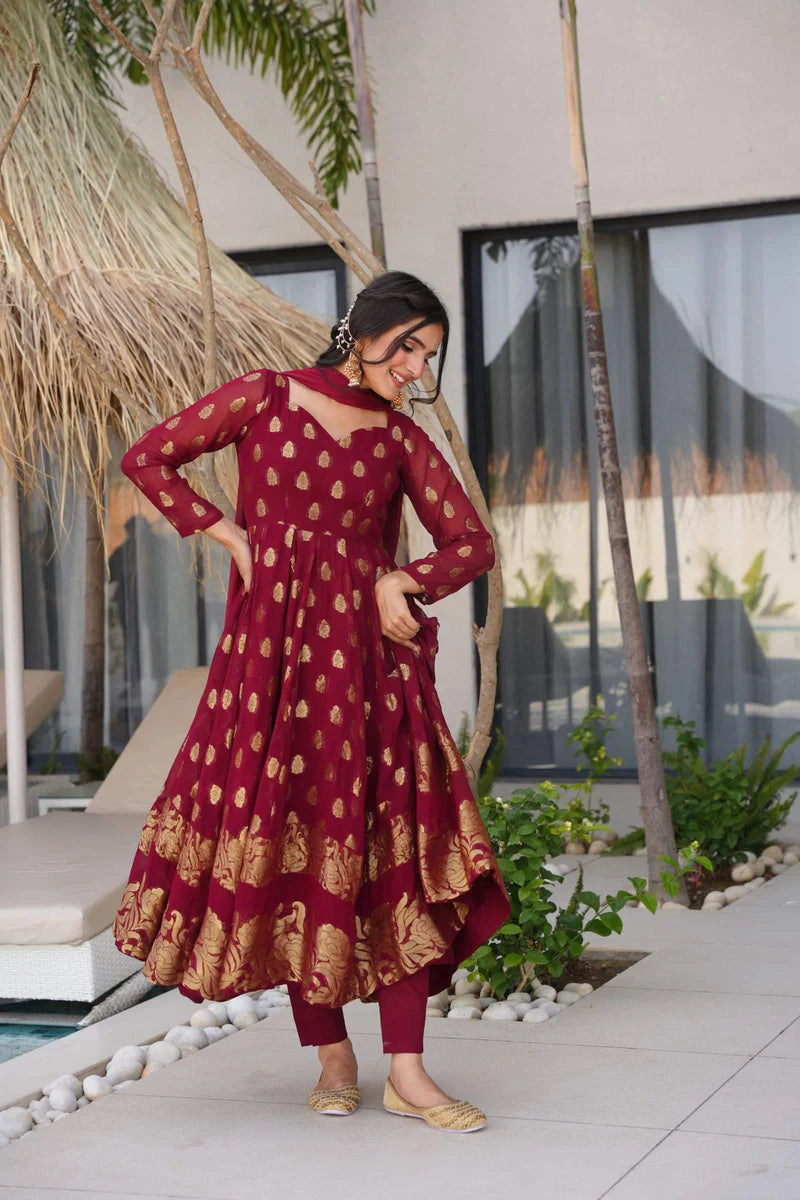 Sunehri Maroon Anarkali Suit Set