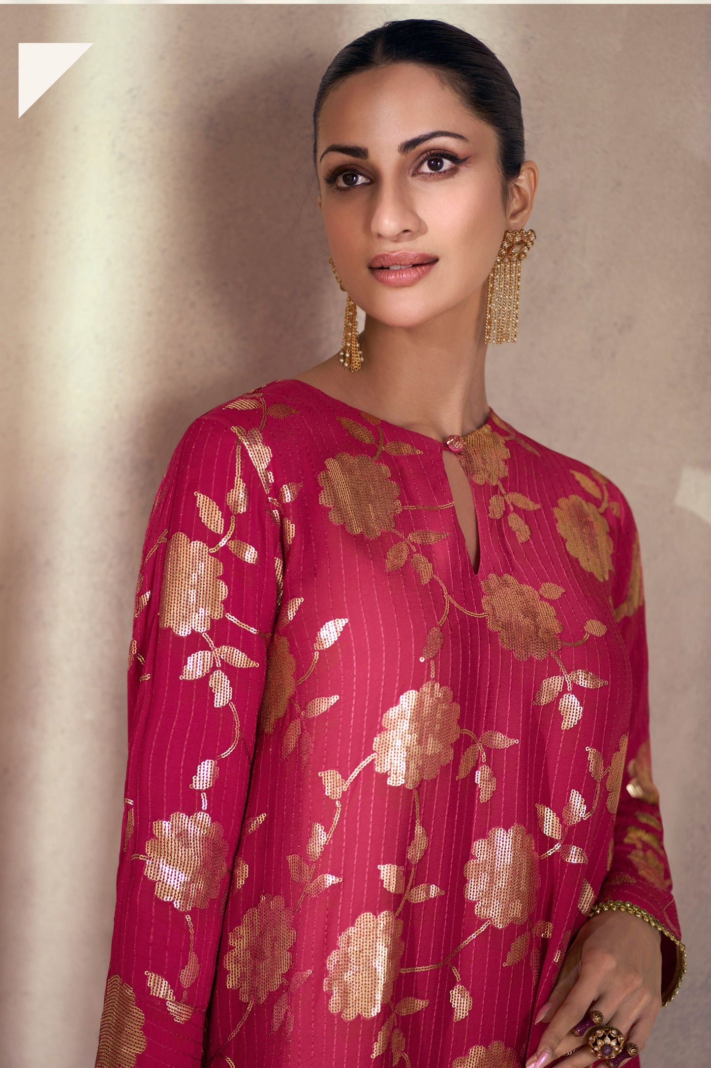 Dark Pink Georgette Plazo With Suit