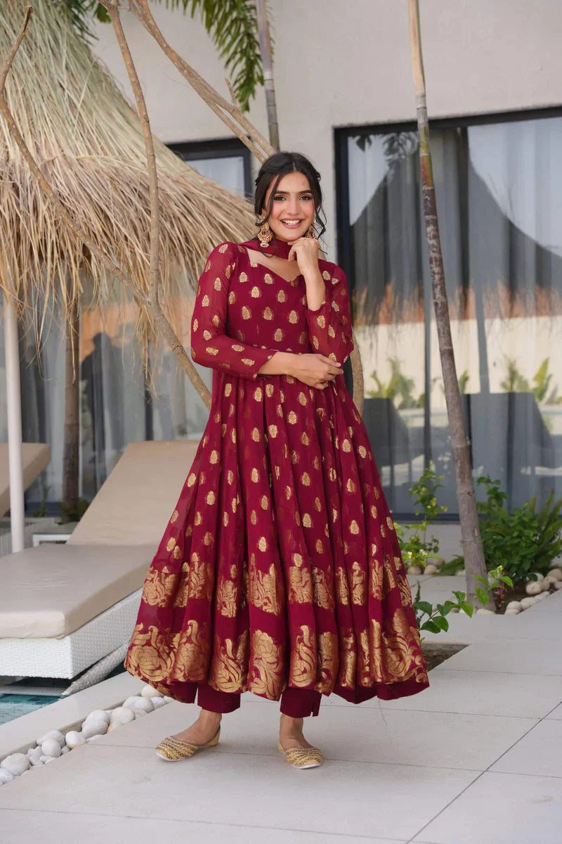 Sunehri Maroon Anarkali Suit Set