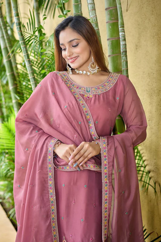 Pale Wine Suit Set with Dupatta