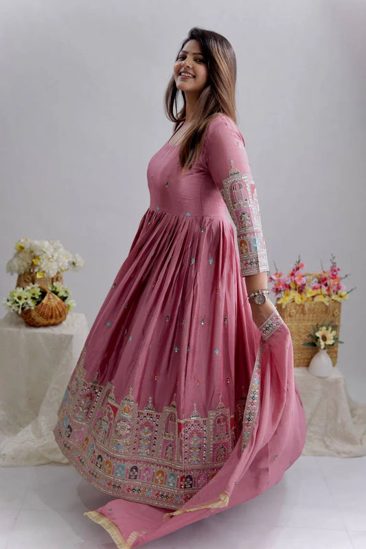 Pink Anarkali Suit Set with Dupatta
