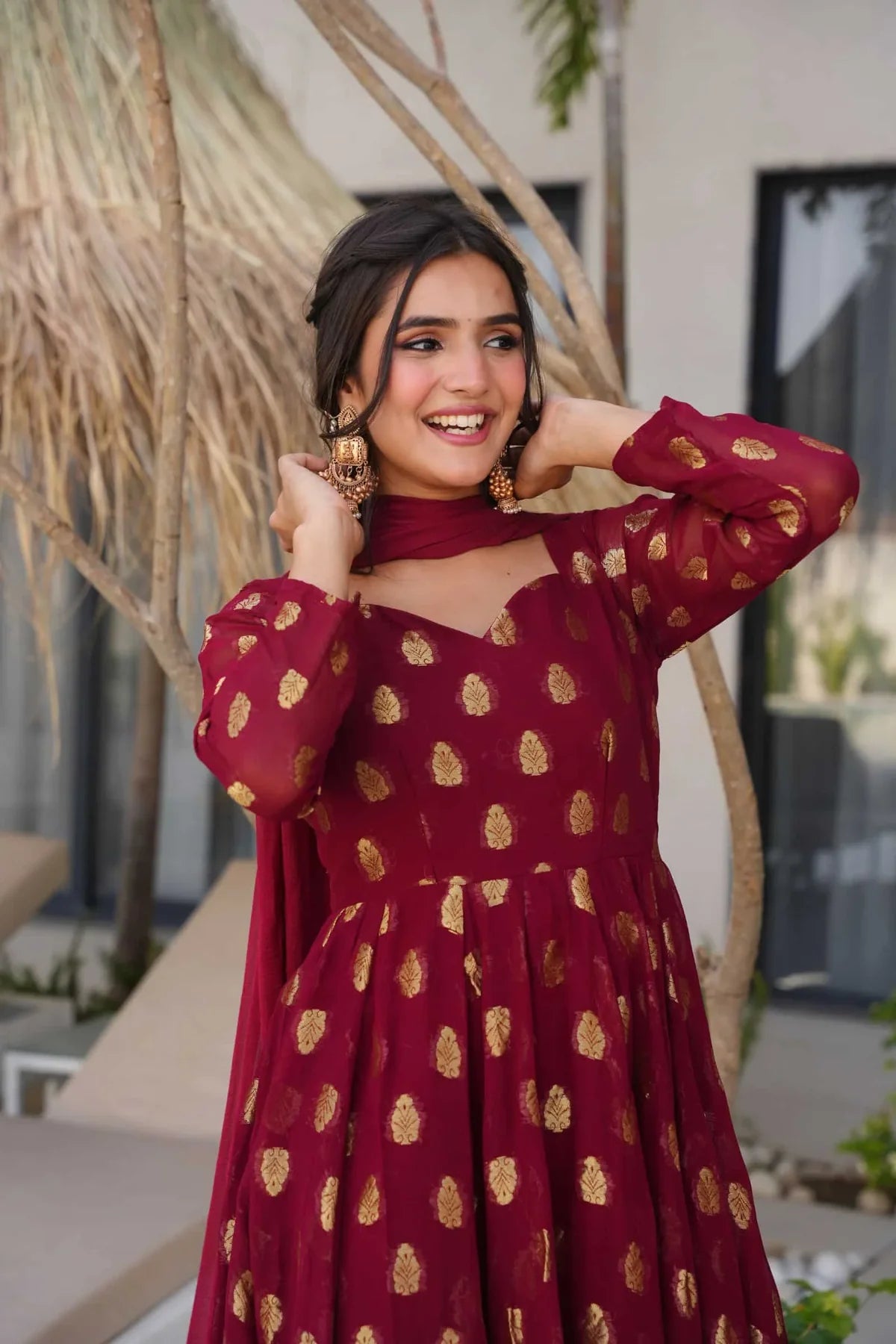 Sunehri Maroon Anarkali Suit Set
