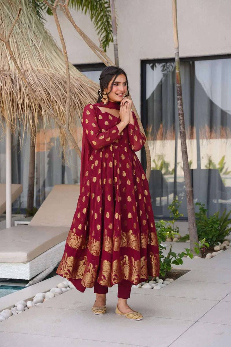 Sunehri Maroon Anarkali Suit Set