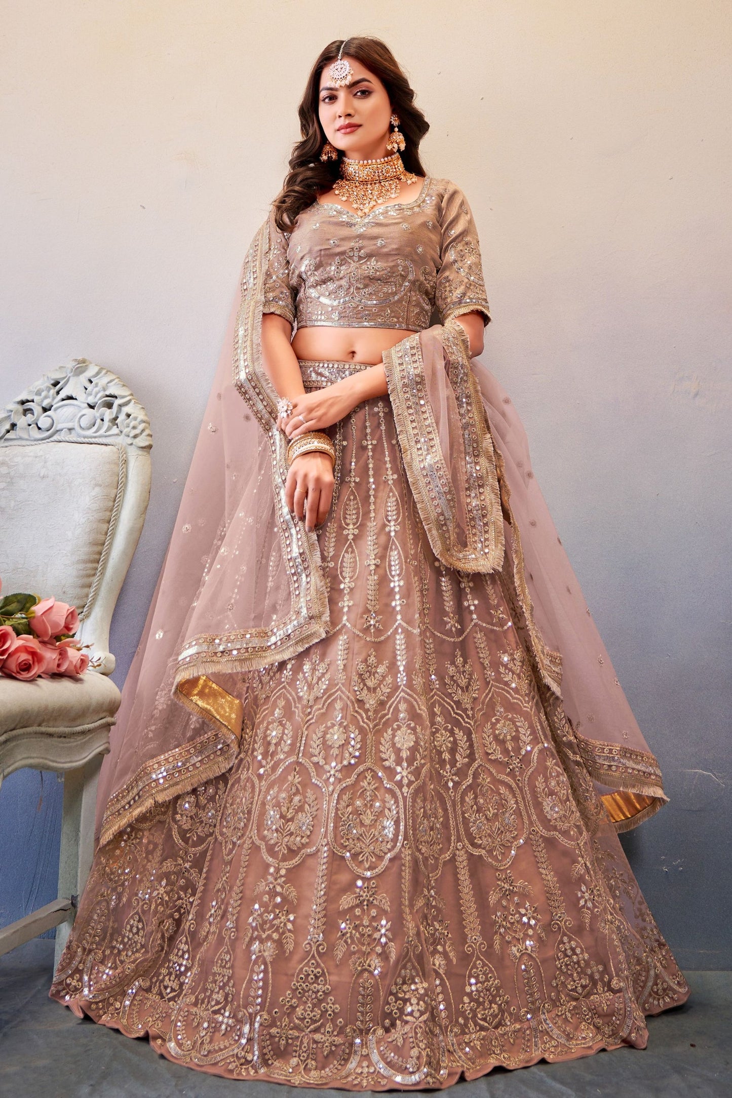 Tan Color Georgette Lehenga Choli
