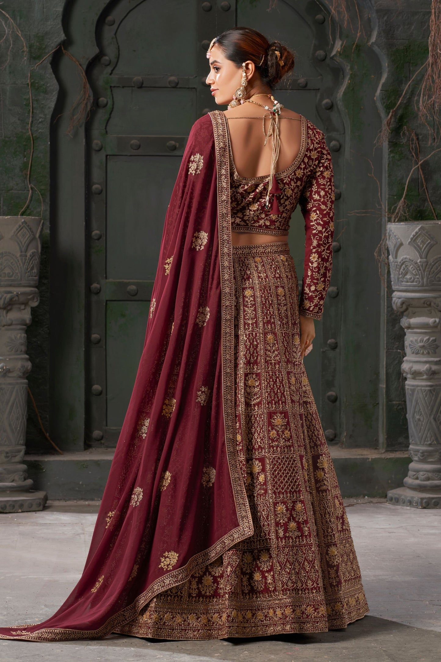 Maroon Georgette Embroidered Lehenga Choli - Embroidery Work, Zarkan Work, Codding Work