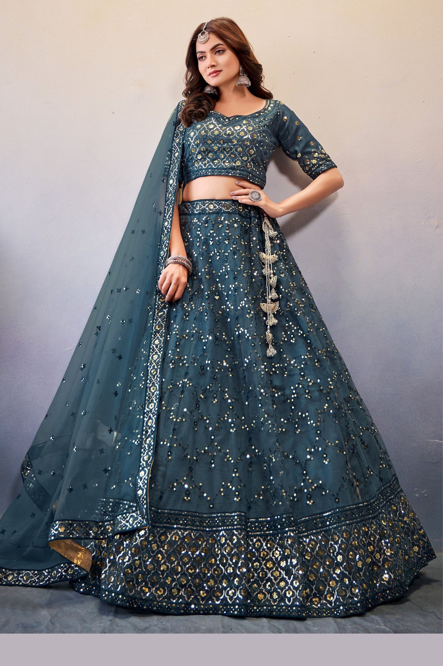 Teal Georgette Lehenga Choli
