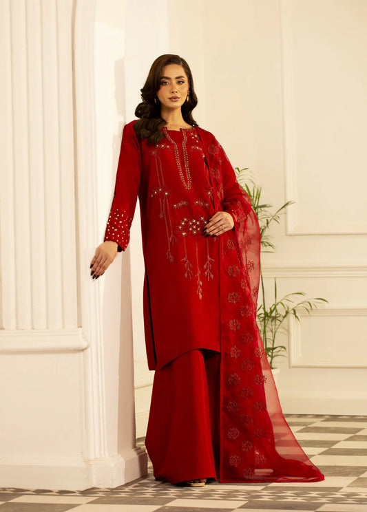 Maroon Organza Silk Embroidered Suit set