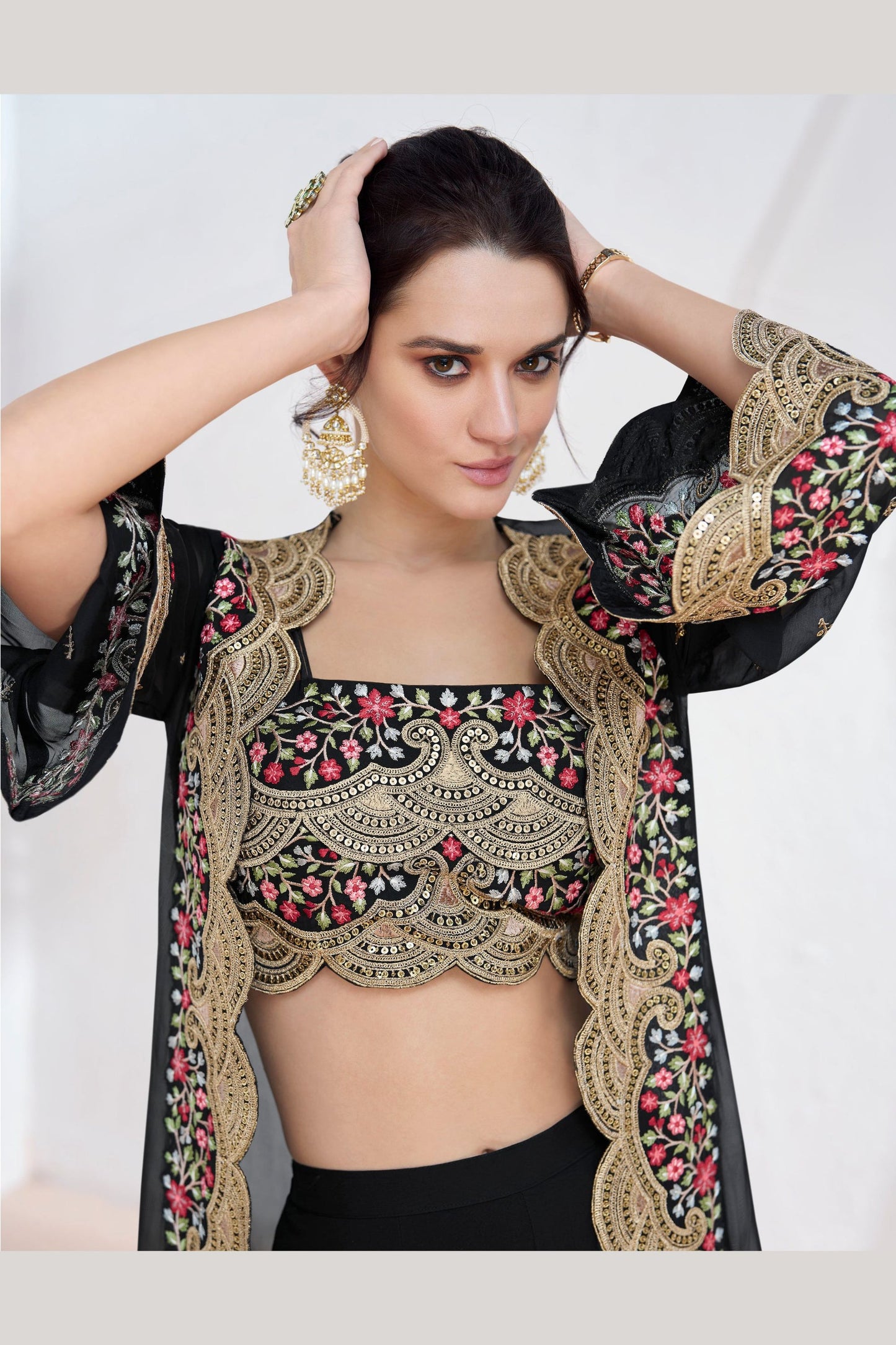 Black Georgette Palazzo  with Koti