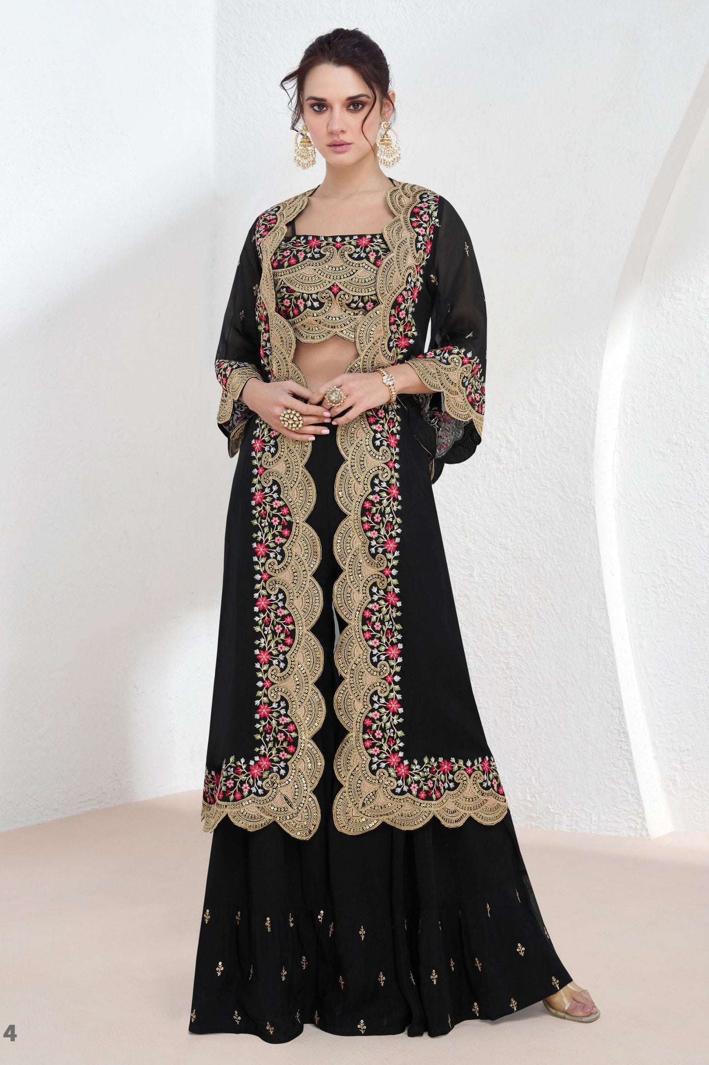 Black Georgette Palazzo  with Koti