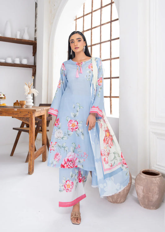 Sky Blue Printed Cambric Cotton suit set