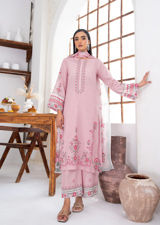 Baby Pink Printed Cambric Cotton suit set