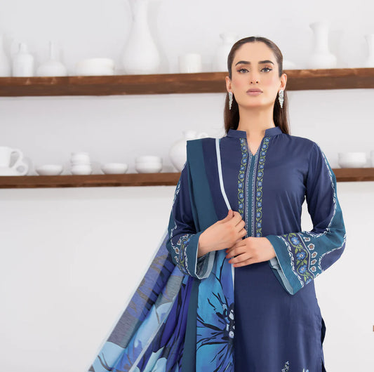 Blue Printed Cambric Cotton suit set