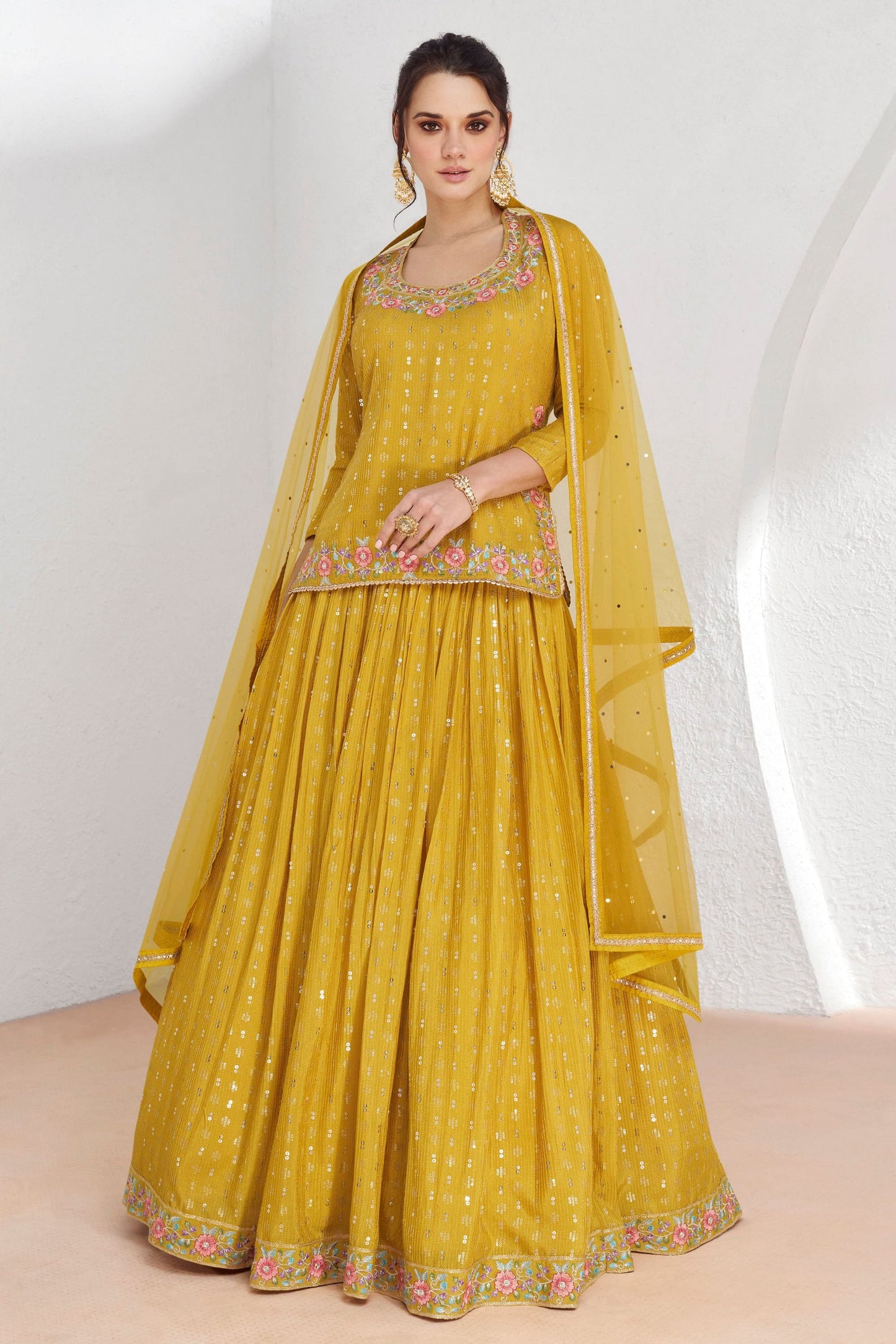 Golden Georgette Lehenga Choli