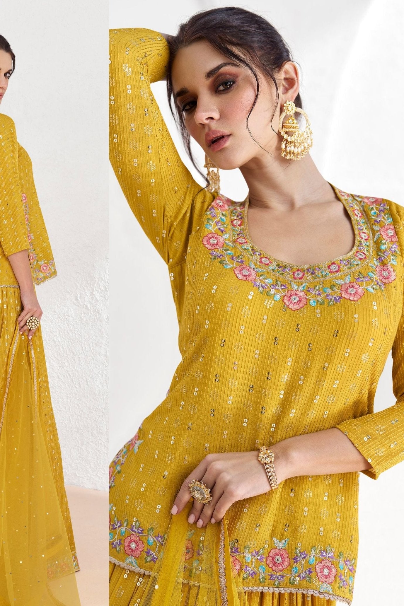 Golden Georgette Lehenga Choli