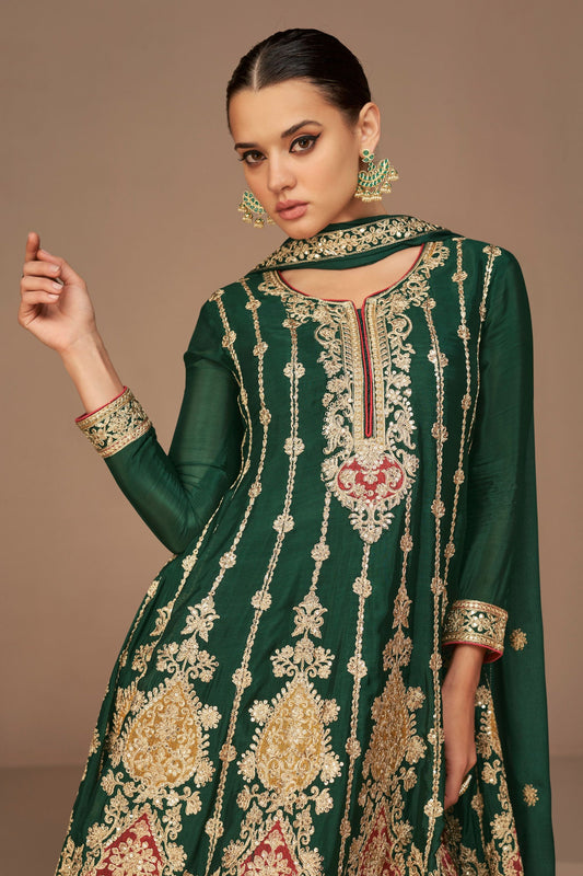 Green Chinon Silk salwar suit