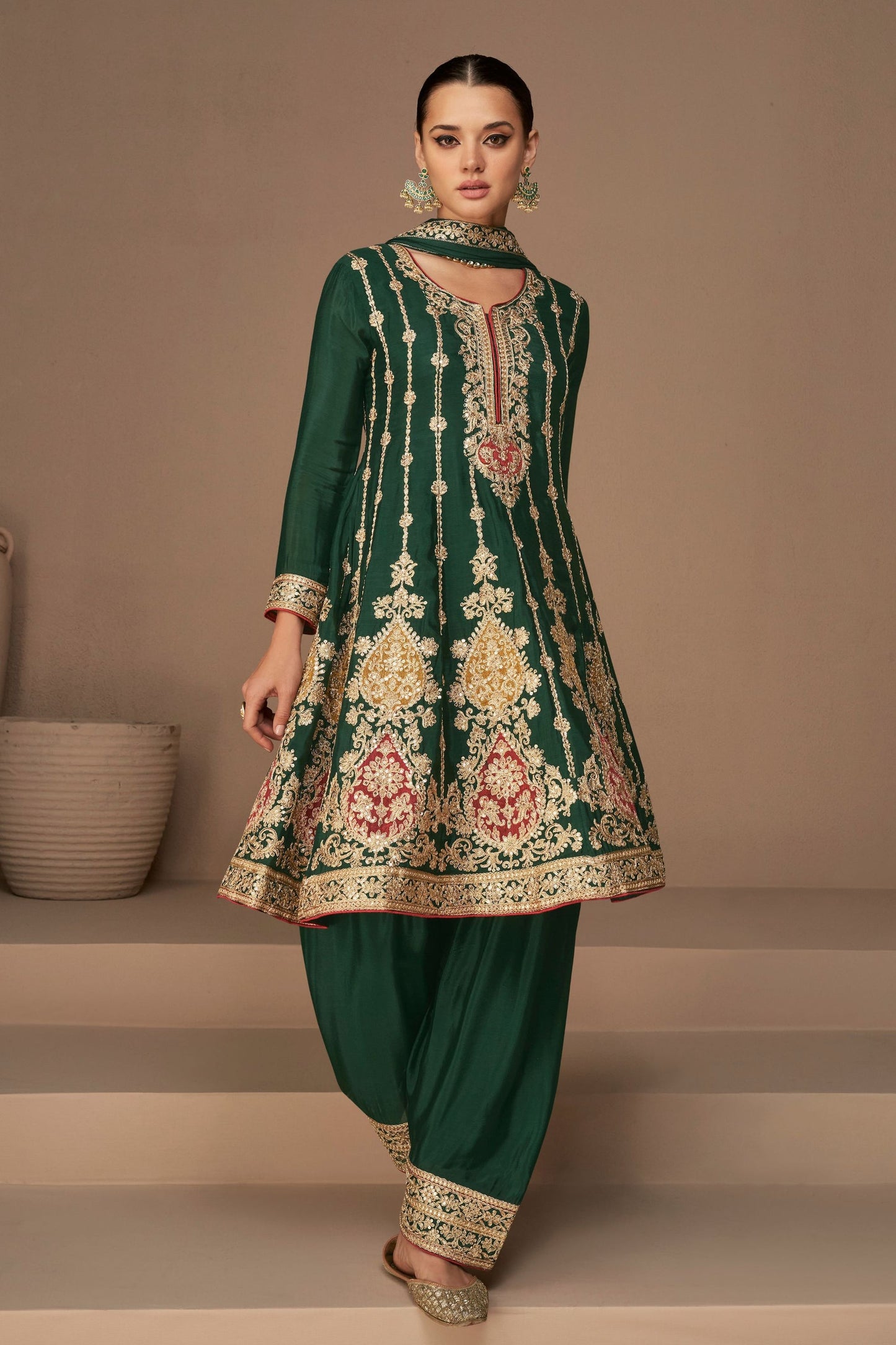 Green Chinon Silk salwar suit
