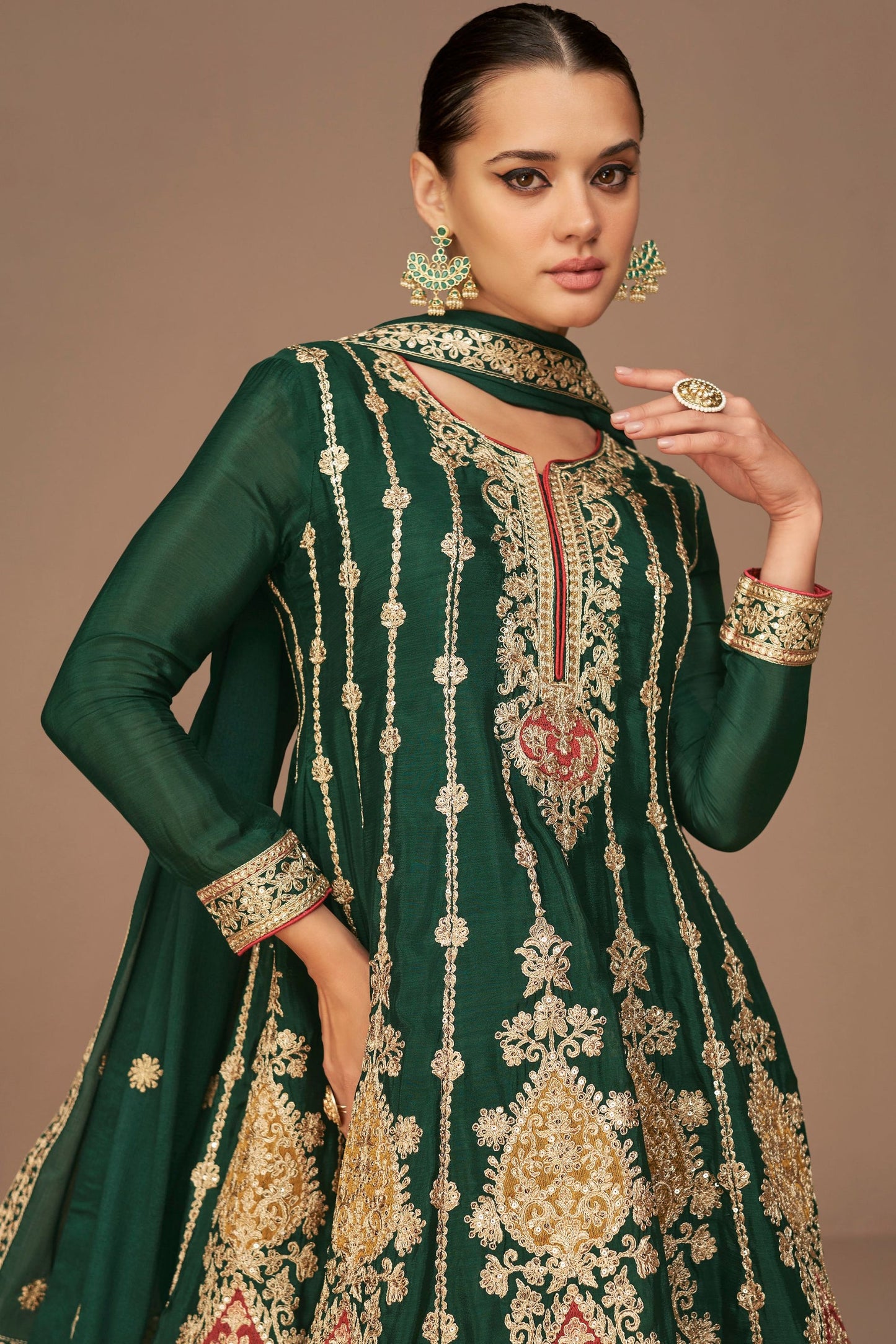 Green Chinon Silk salwar suit