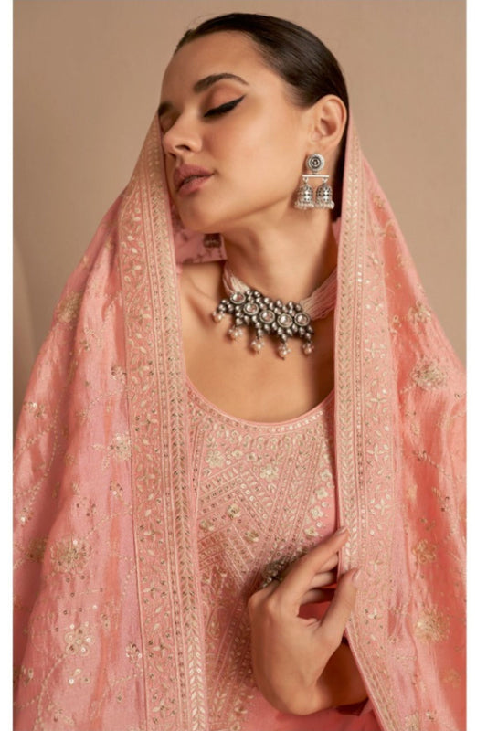 Peach Chinon Silk salwar suit