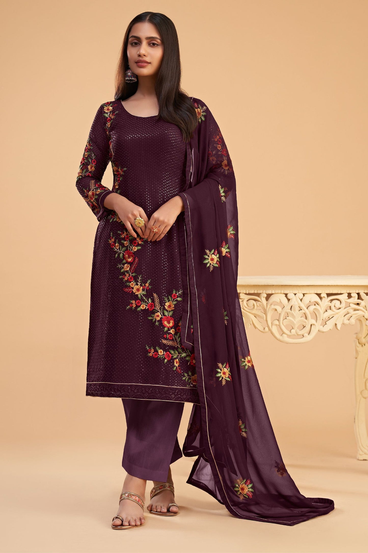 Wine Georgette Salwar suit