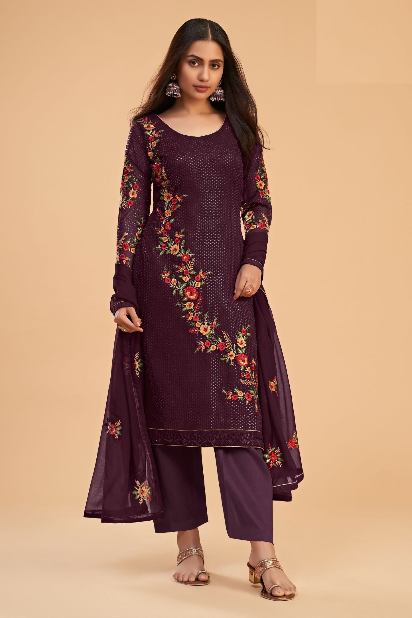 Wine Georgette Salwar suit