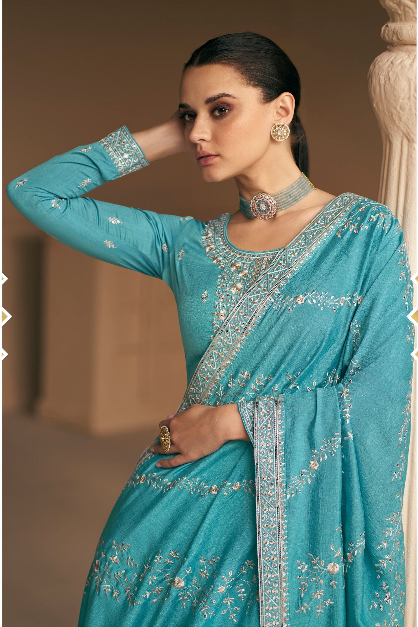 Cyan Chinon Silk salwar suit